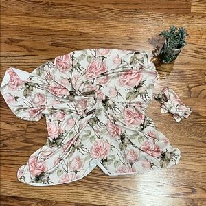 Floral Baby Blanket and Headband Set